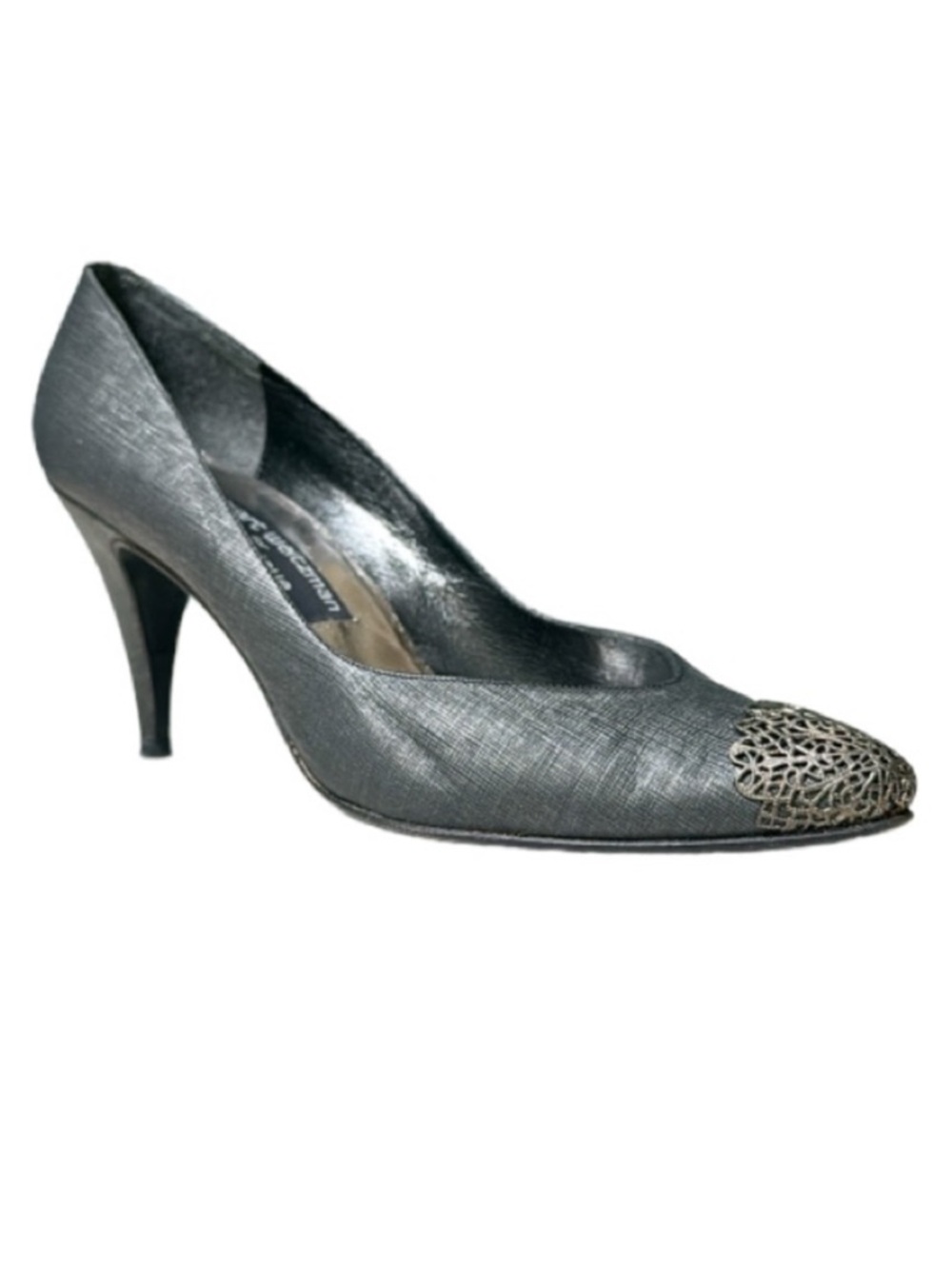 Vintage Stuart Weitzman for Martinique joy graphite silver filigree heels 8.5